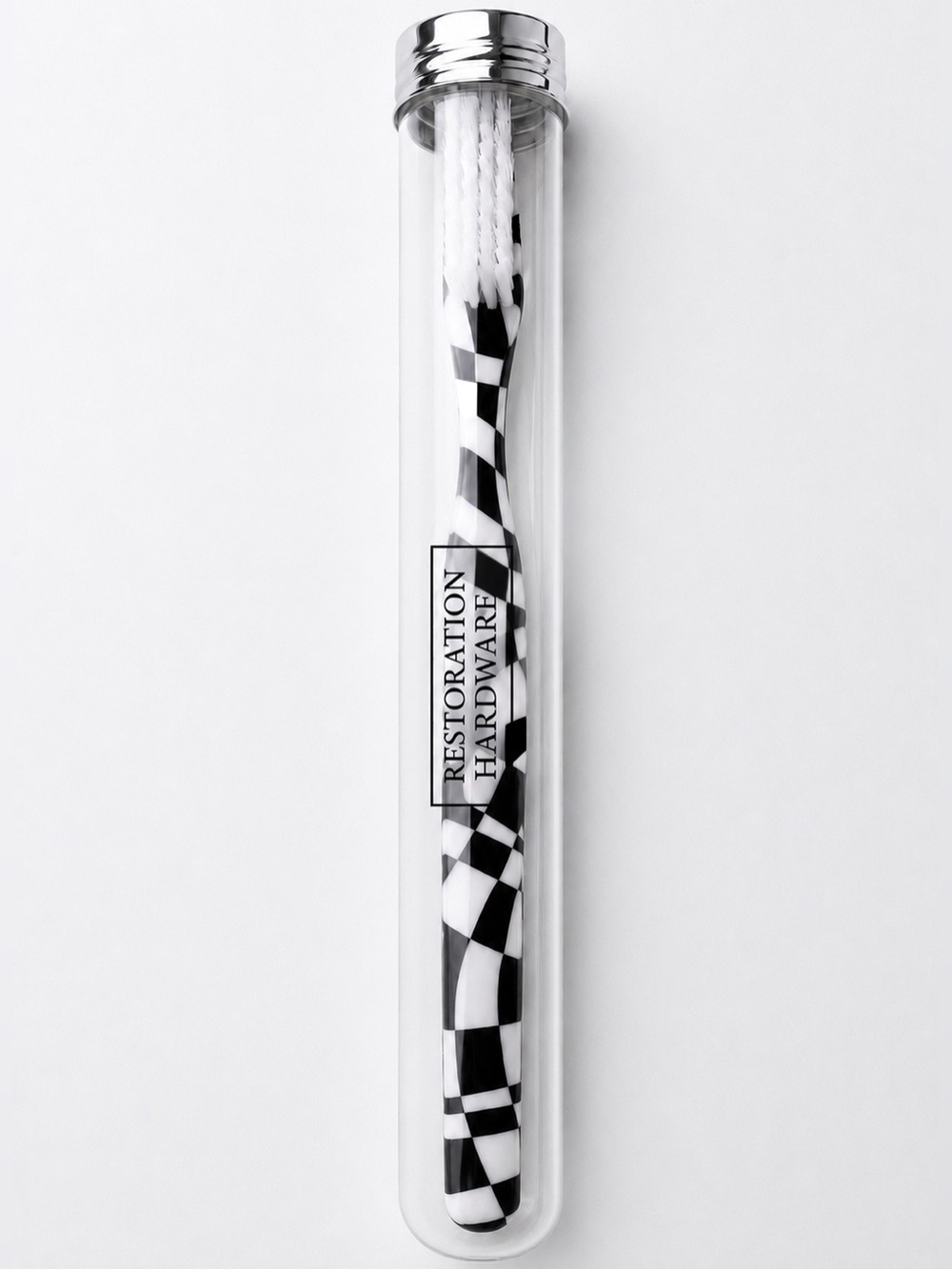 Restoration Hardware Black & White Geometric Tiled Art Deco Toothbrush With Case